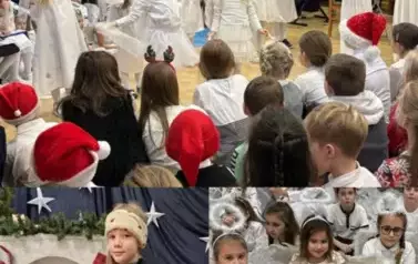 Klasy 1-3 tanecznie, śpiewająco i recytatorsko w czasie jasełek