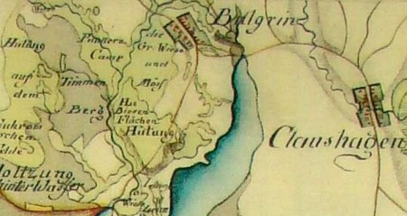 Wieś Bulgrin i okolice w 1790 r.; mapa barona von Schmettaua Wieś Bulgrin i okolice w 1790 r.; mapa barona von Schmettaua
