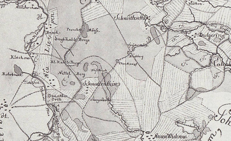 Fragment mapy Petera d’Aresta z 1711 r., na której zaznaczono na Smołdzięcino Fragment mapy Petera d’Aresta z 1711 r., na której zaznaczono na Smołdzięcino