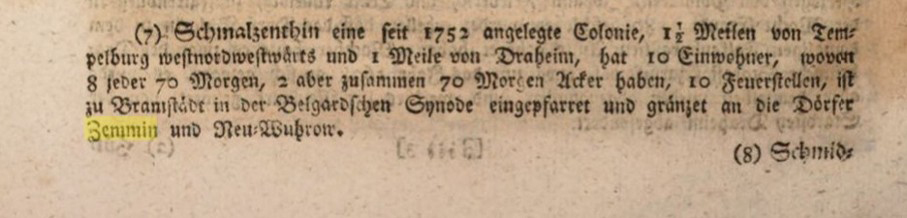 Notka opisująca wieś Schmalzenthin w 1784 r. Notka opisująca wieś Schmalzenthin w 1784 r.