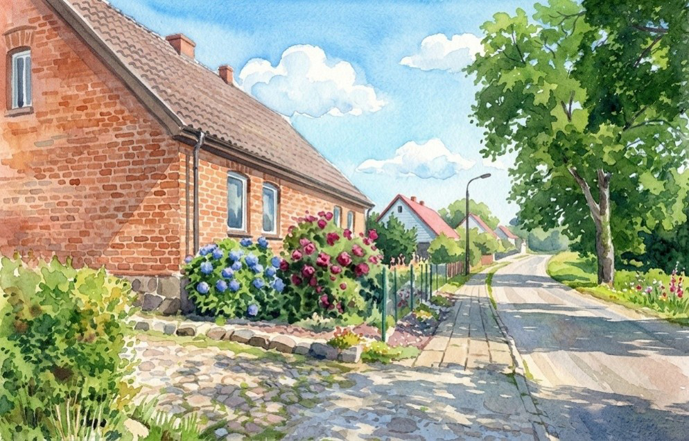 Ilustracje głównej ulicy w dzisiejszym Smołdzęcina Ilustracje głównej ulicy w dzisiejszym Smołdzęcina