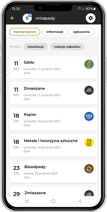 mOdpady - harmonogram