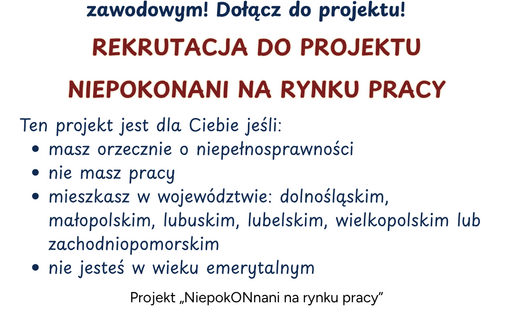 Zdjęcie do Rekrutacja do projektu "NiepokONani na rynku pracy"