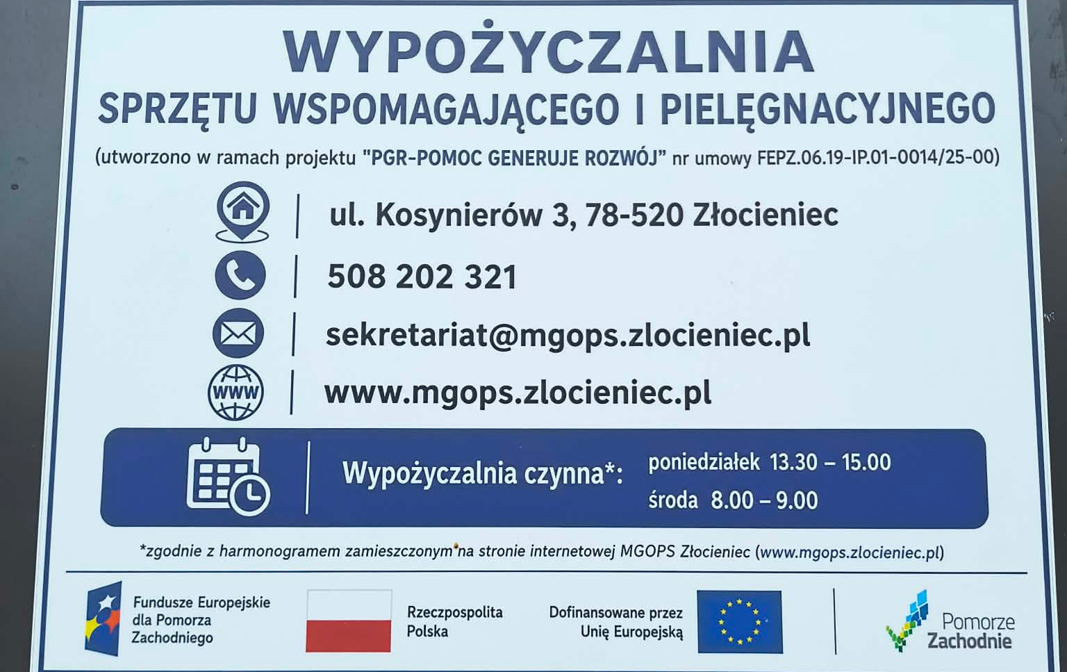 Wypożyczalnia sprzętu wspomagającego i pielęgnacyjnego już otwarta! - "PGR - Pomoc Generuje Rozwój"