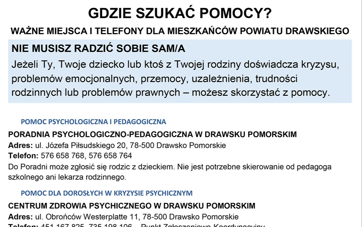 Gdzie szukać pomocy? Ważne miejsca i telefony